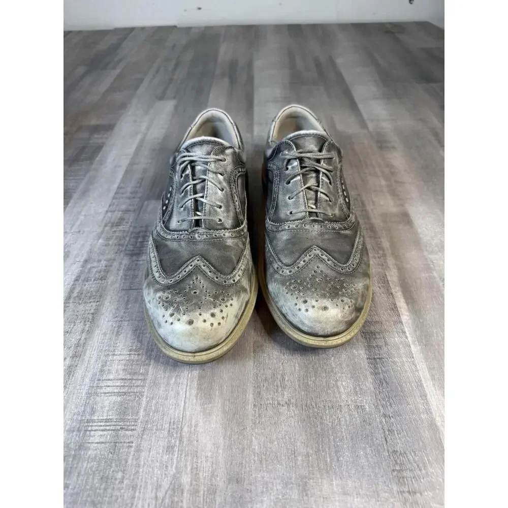 Ecco Tour Hybrid Wingtip Golf Shoes Men 43 EU 9-9.5 US Silver Leather Hydromax‎